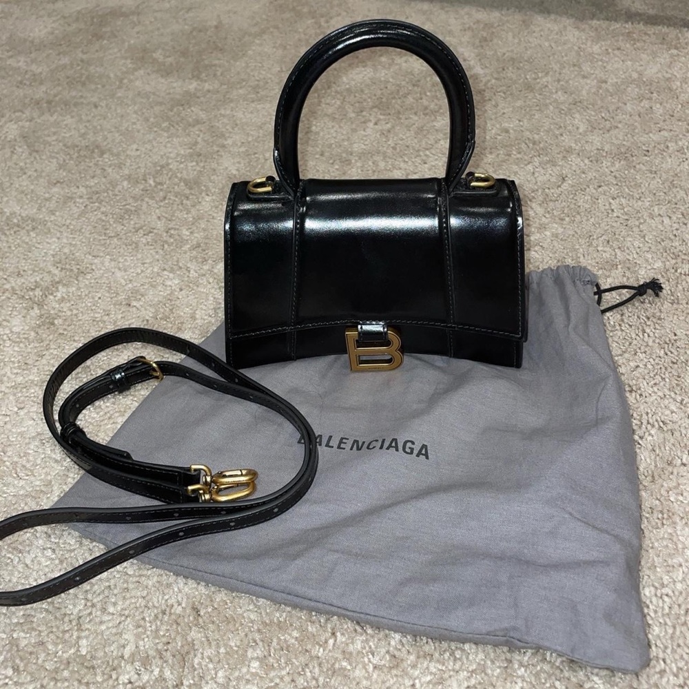 Balenciaga Hourglass XS Shiny Box Calf Top-Handle Bag!